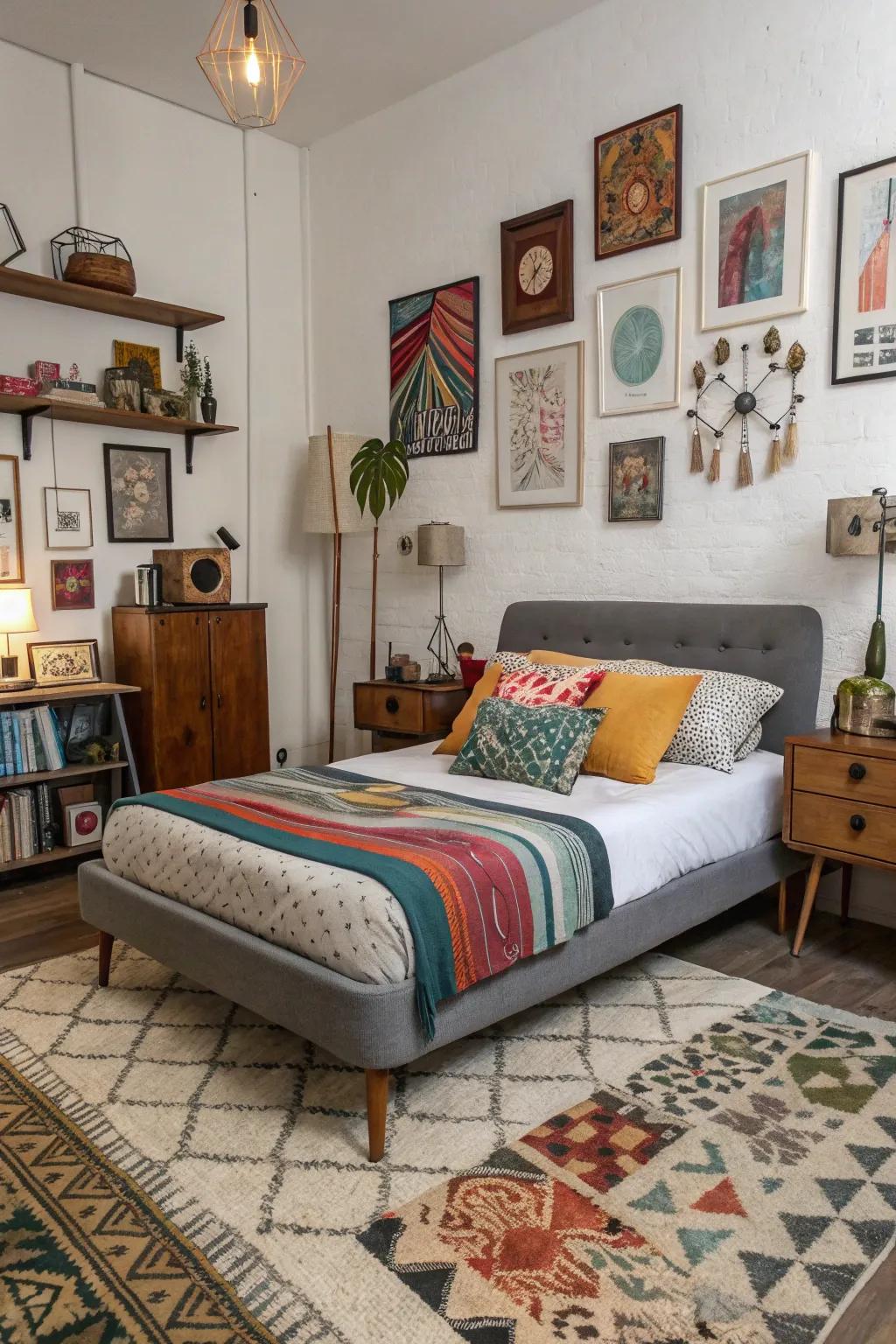 Eclectic touches introduce personality and diversity to the sleep space.