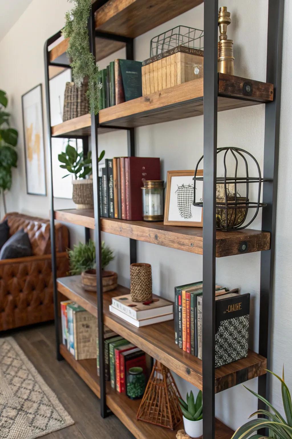 Mixed-material bookends for a textural contrast