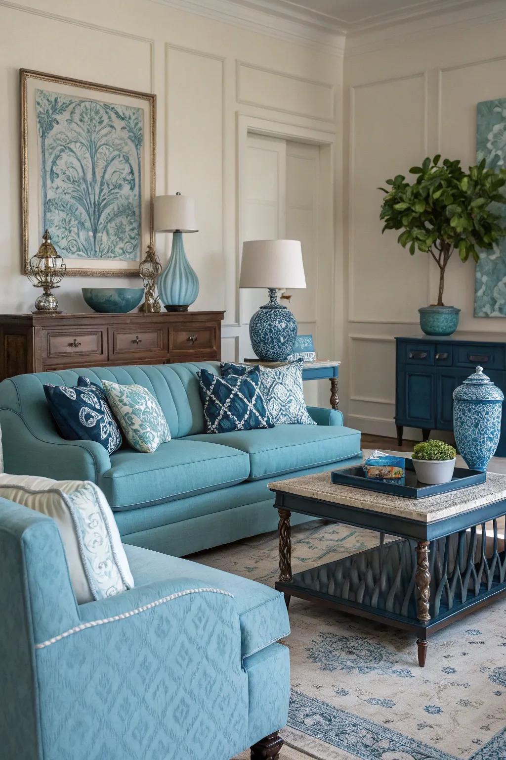 A single-color theme brings harmony and sophistication to your living room.