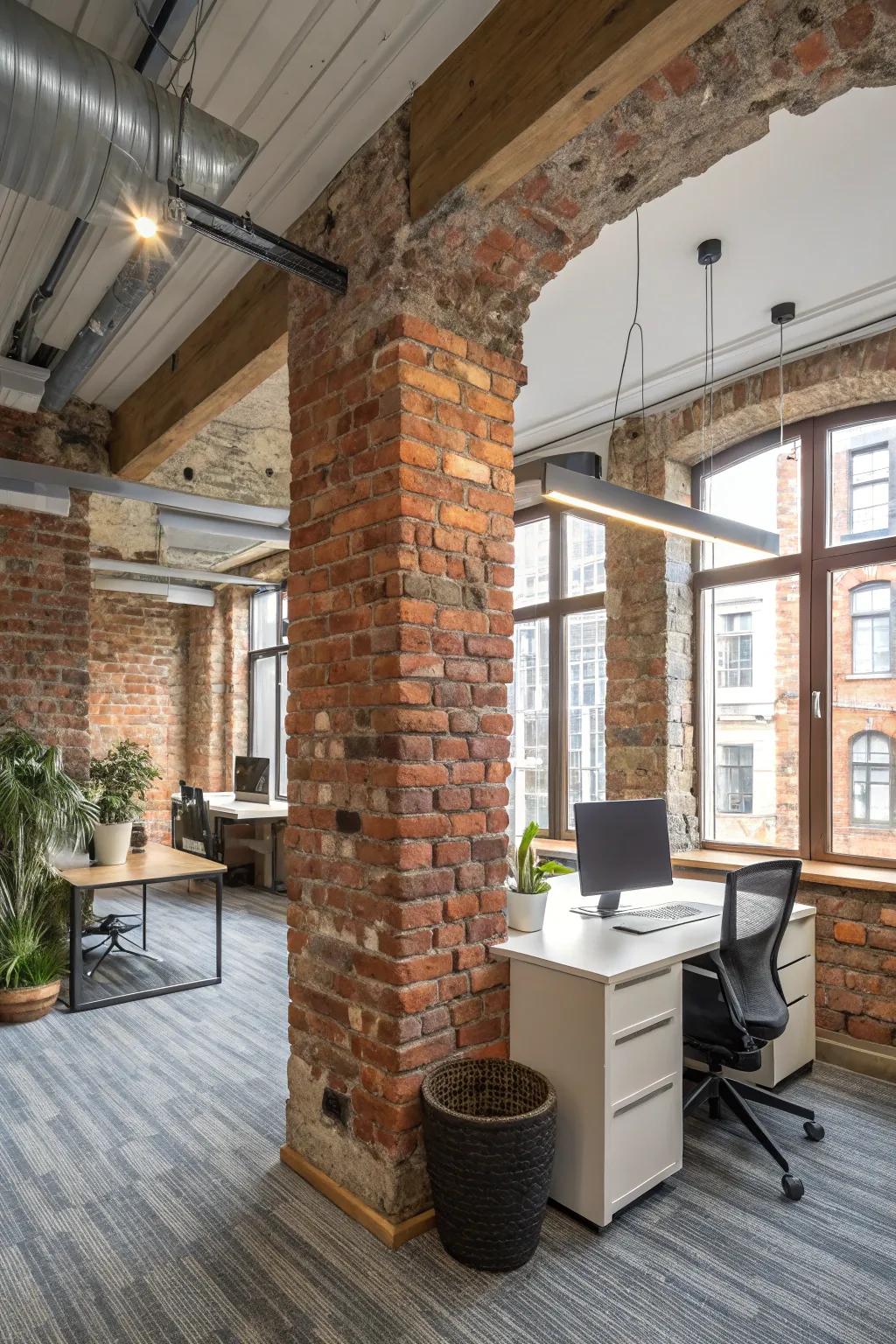 Office space incorporating historic elements for a timeless appeal.