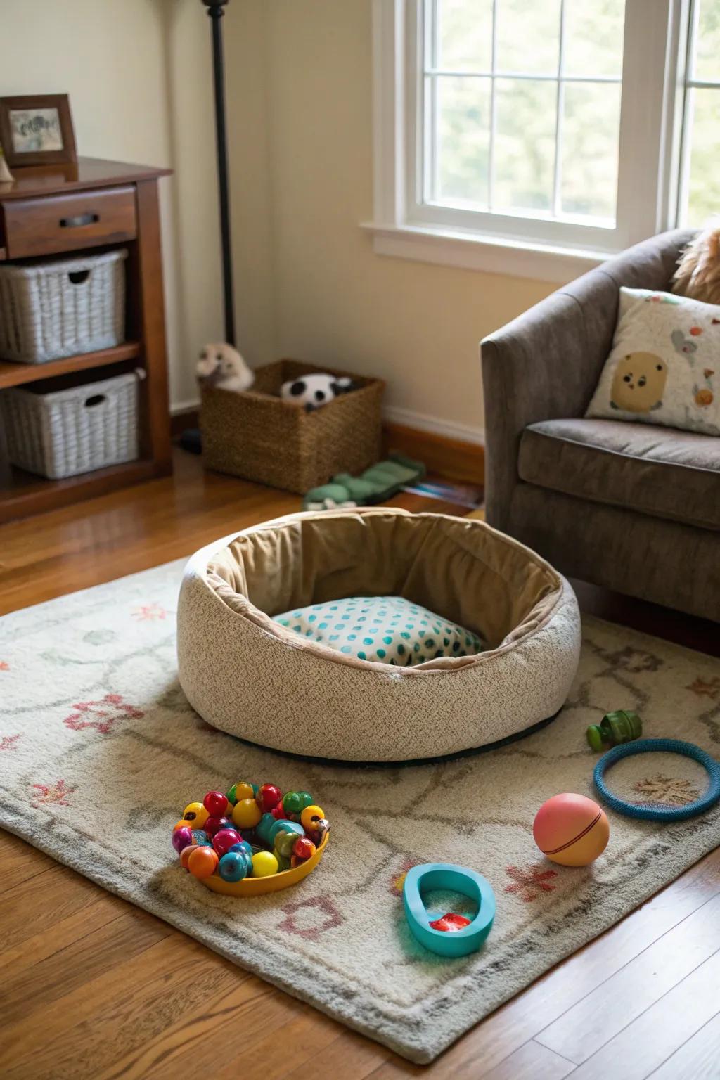 A pet corner ensures your furry friend feels comfy and loved.
