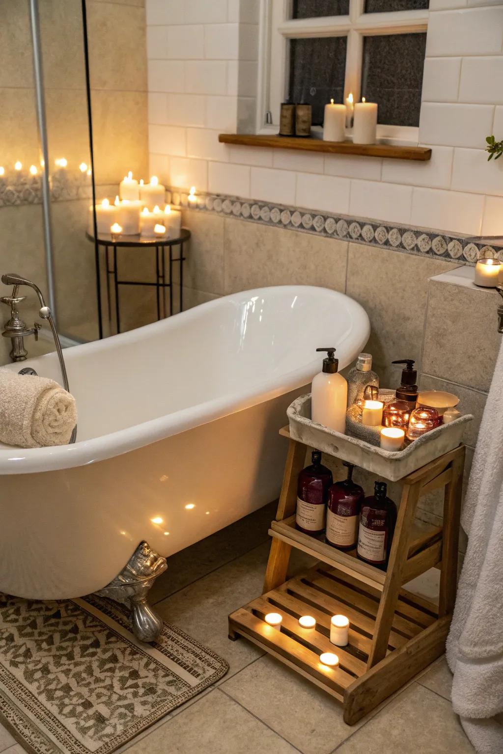 A roll top tub that encourages restorative relaxation.