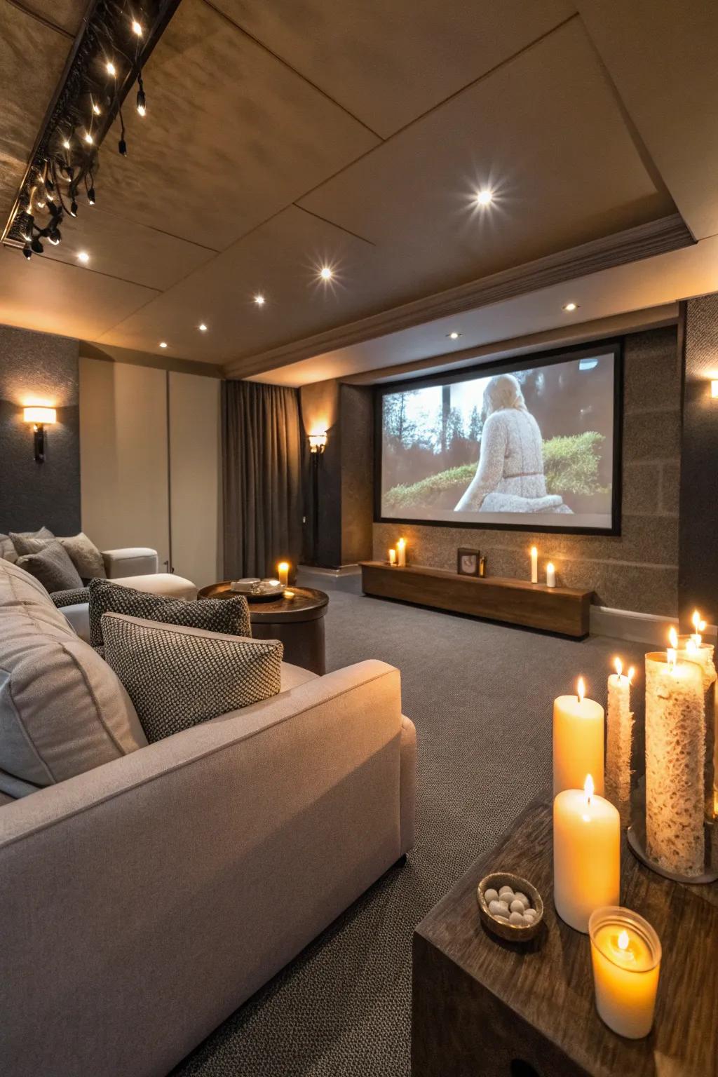 A cozy and soothing atmosphere is created by scented candles.