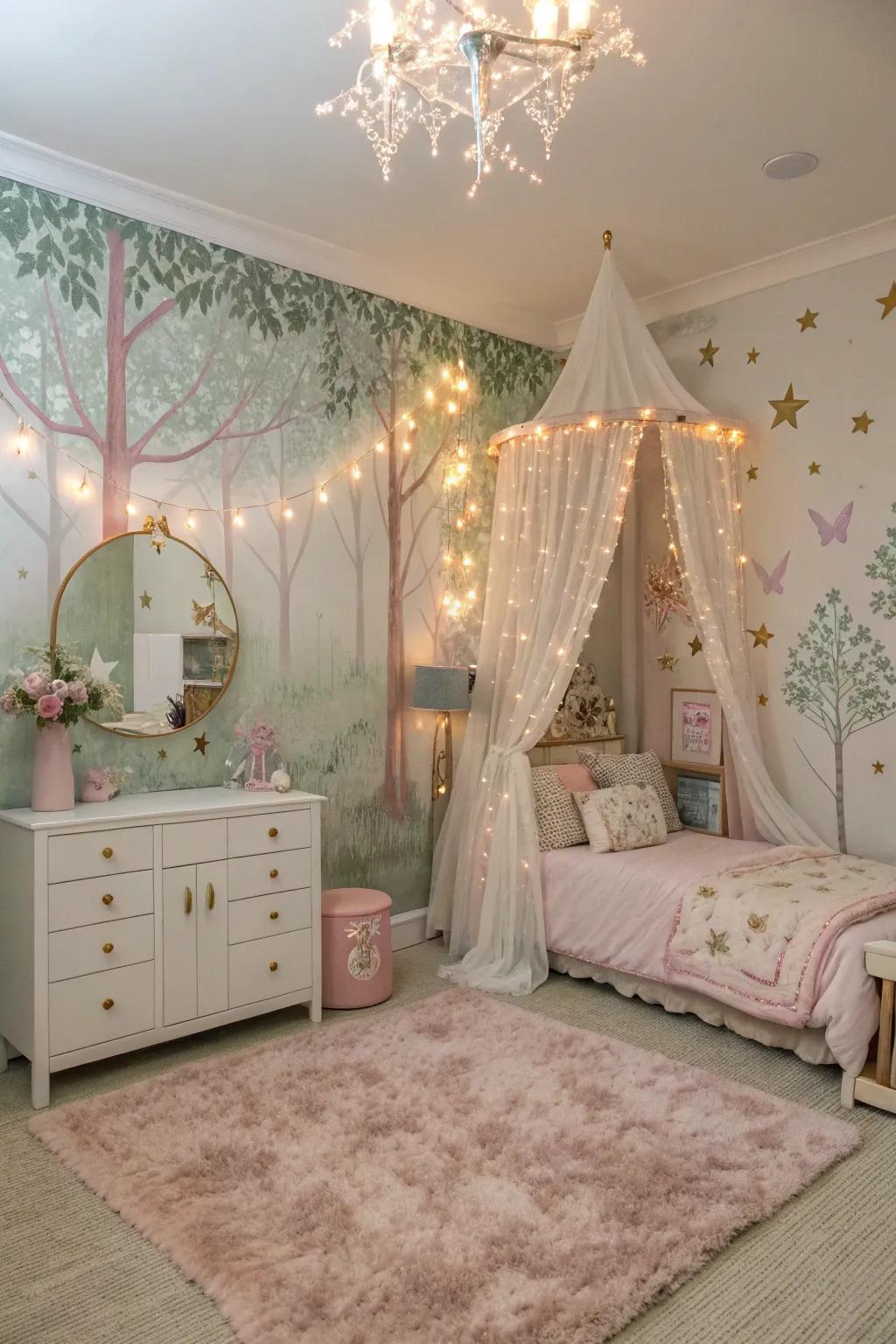 A fairytale-inspired bedroom with enchanting elements.