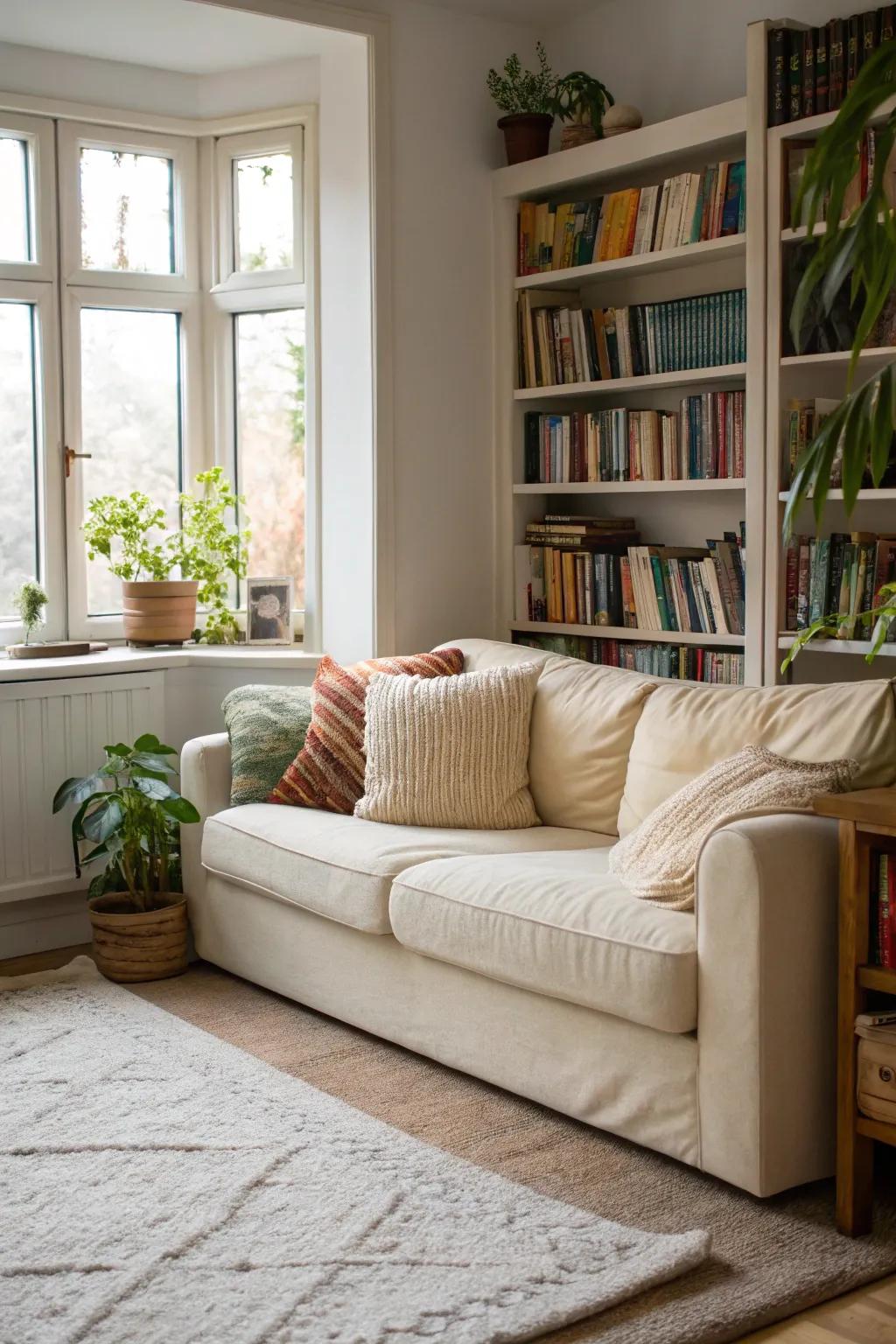 A cozy corner encourages relaxation and peace.