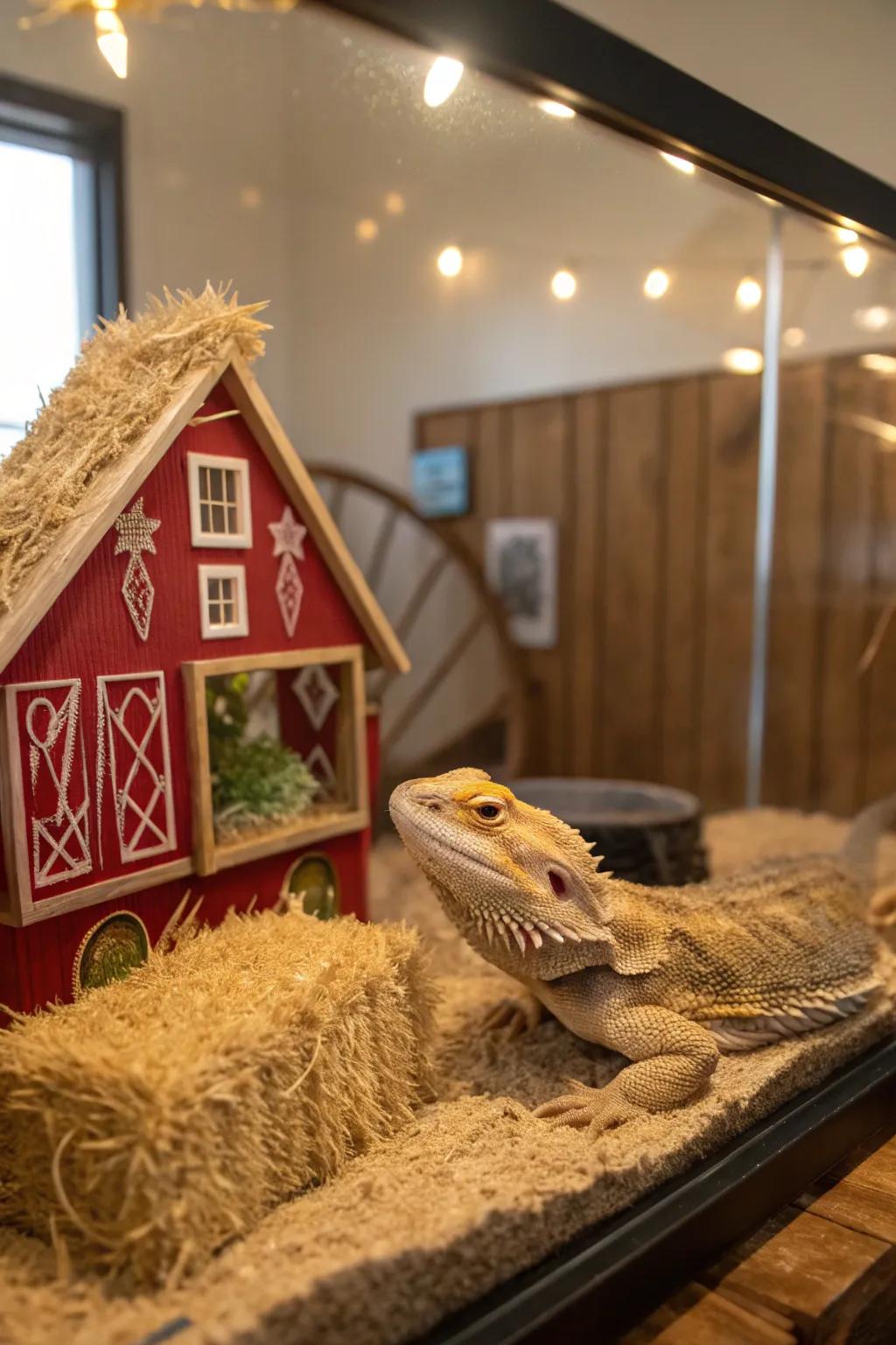 A rustic farmhouse-themed habitat bringing countryside charm.