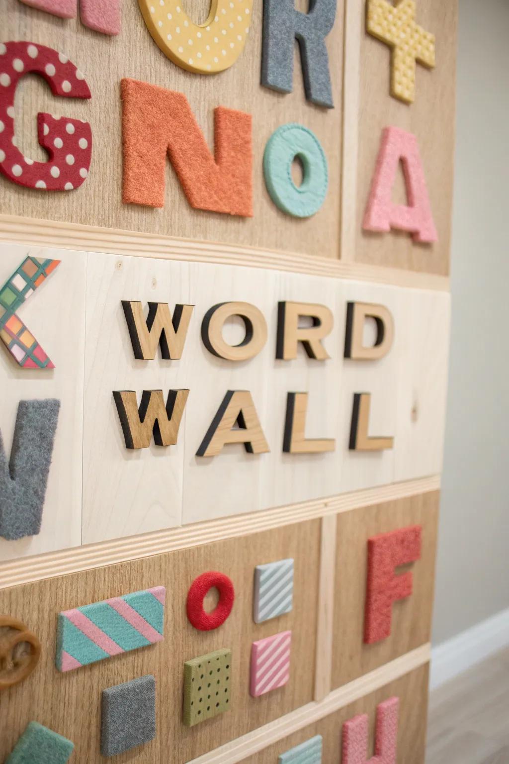 A tactile word wall using a variety of feels