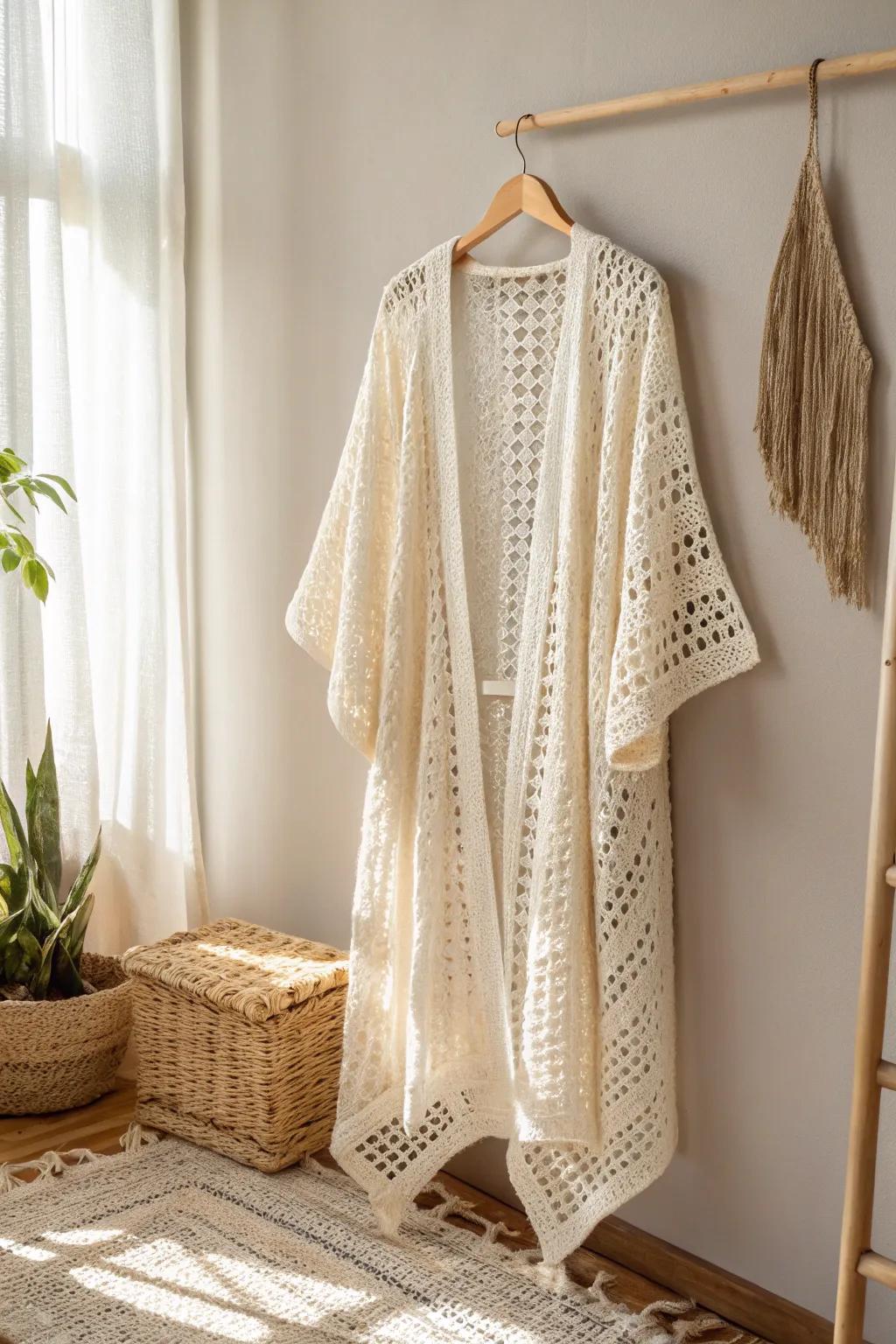 Embrace summer nights with an airy crochet robe, perfect for effortless layering.