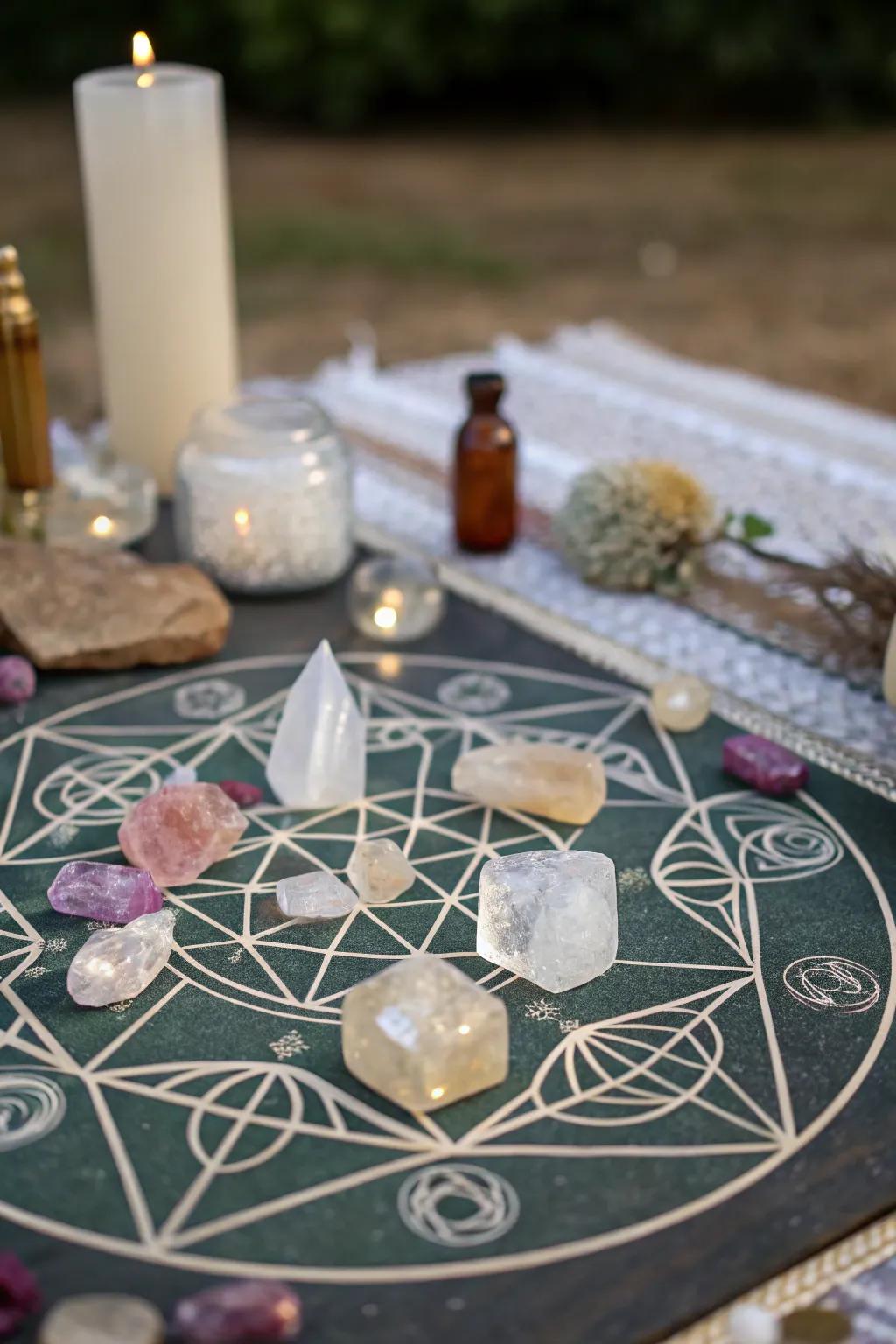 Hallowed geometric patterns amplify the altar's energy.