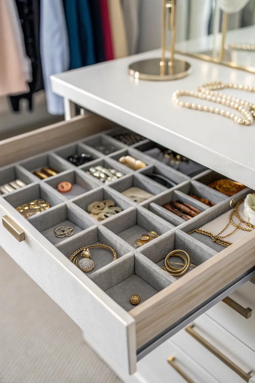 Drawer separators keep smaller items neatly arranged.