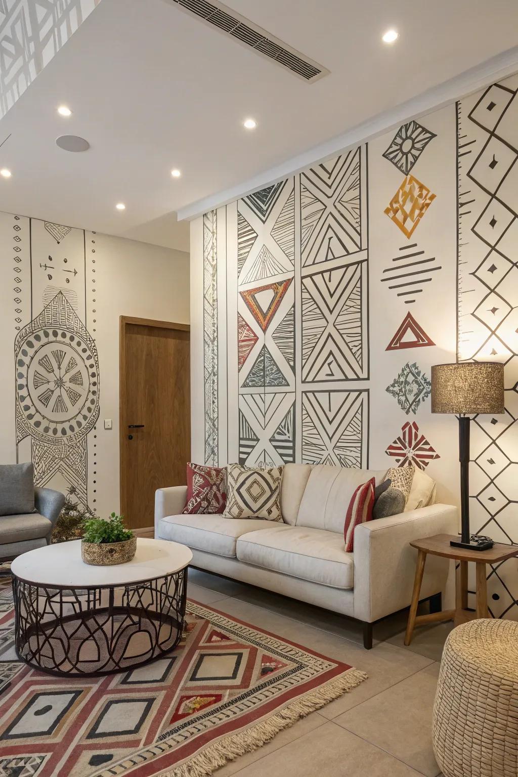 Geometric compositions infusing contemporary structure into a living area.