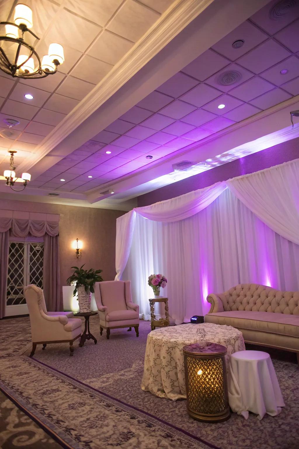 A purple ceiling adding a whimsical twist.