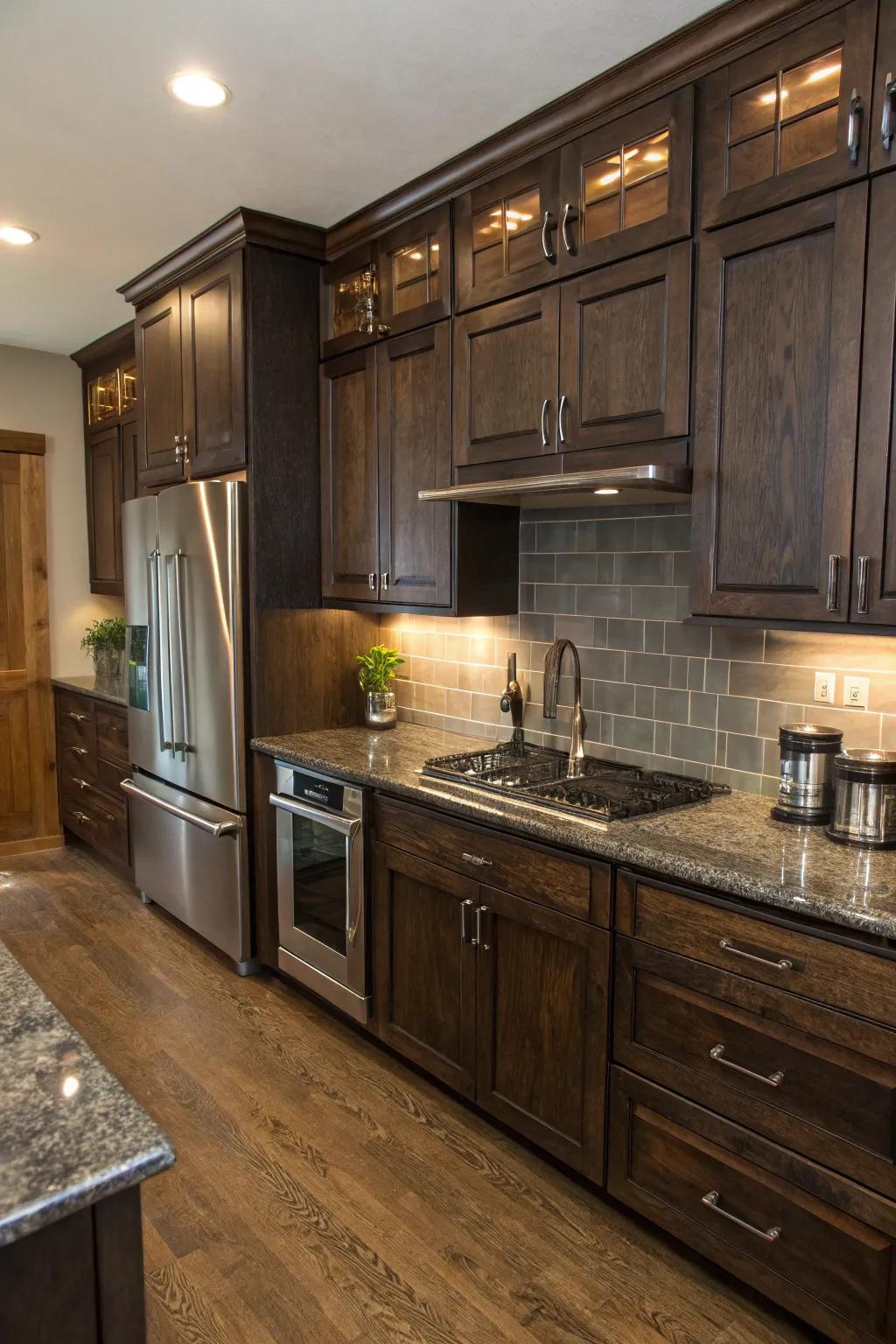 Blending metal and timber materials contributes texture and complexity.