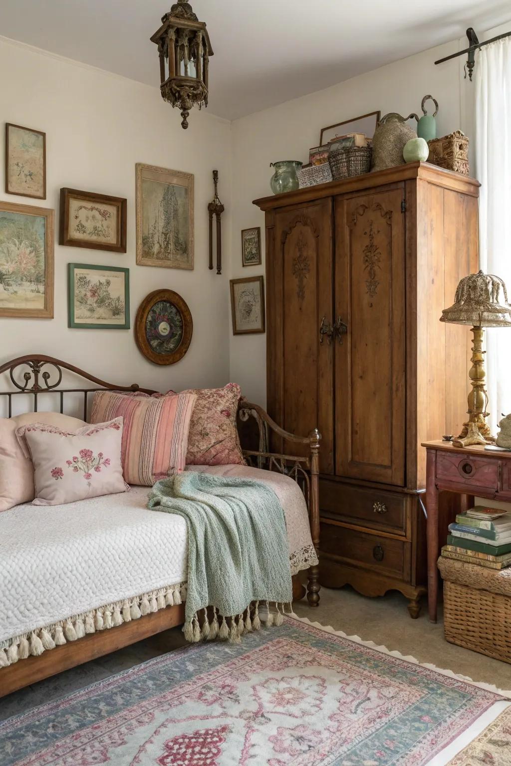 Daybed with vintage decor for a nostalgic atmosphere