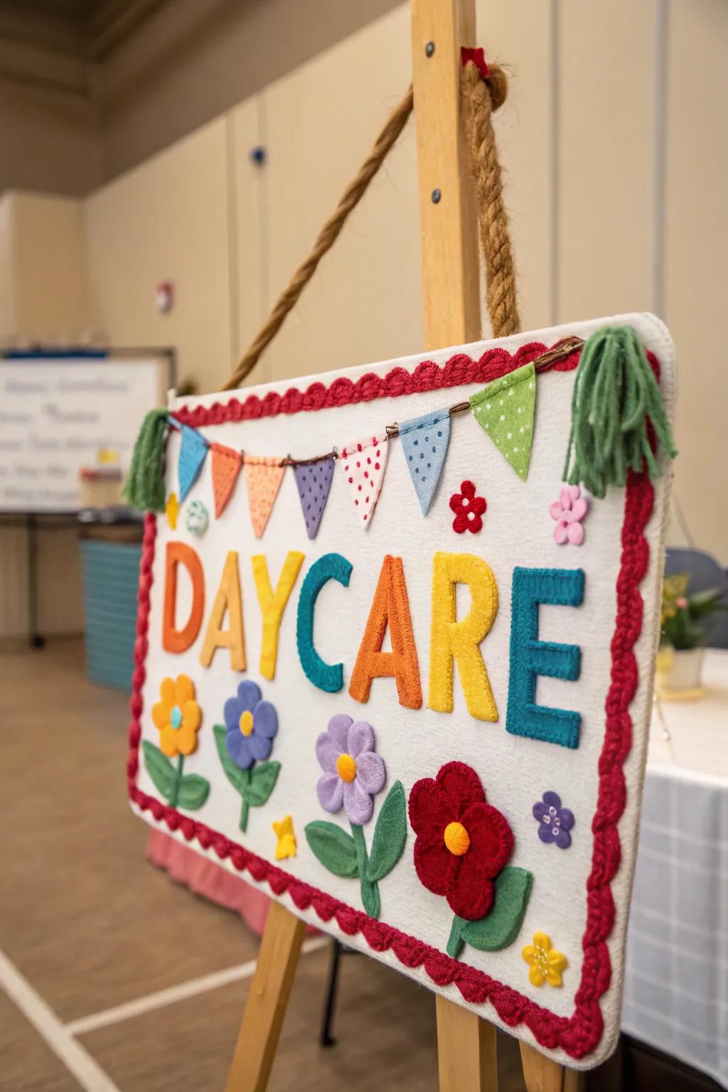 A DIY crafty display adds a personal and creative touch to the daycare.