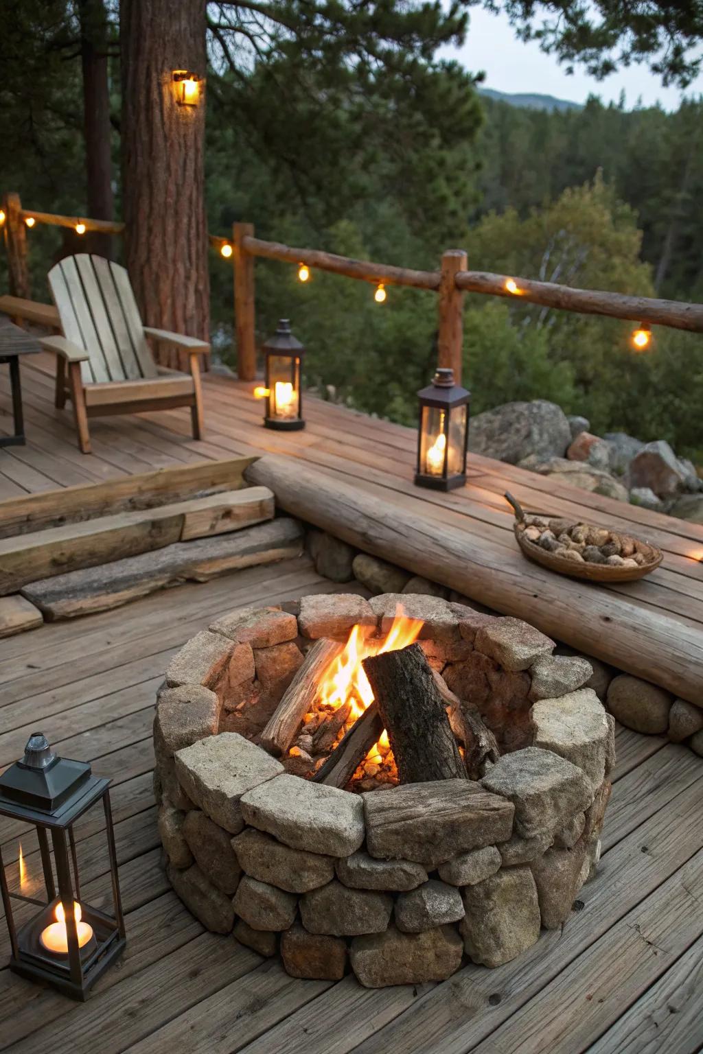Inherent stone hearths add countryside elegance to any deck.