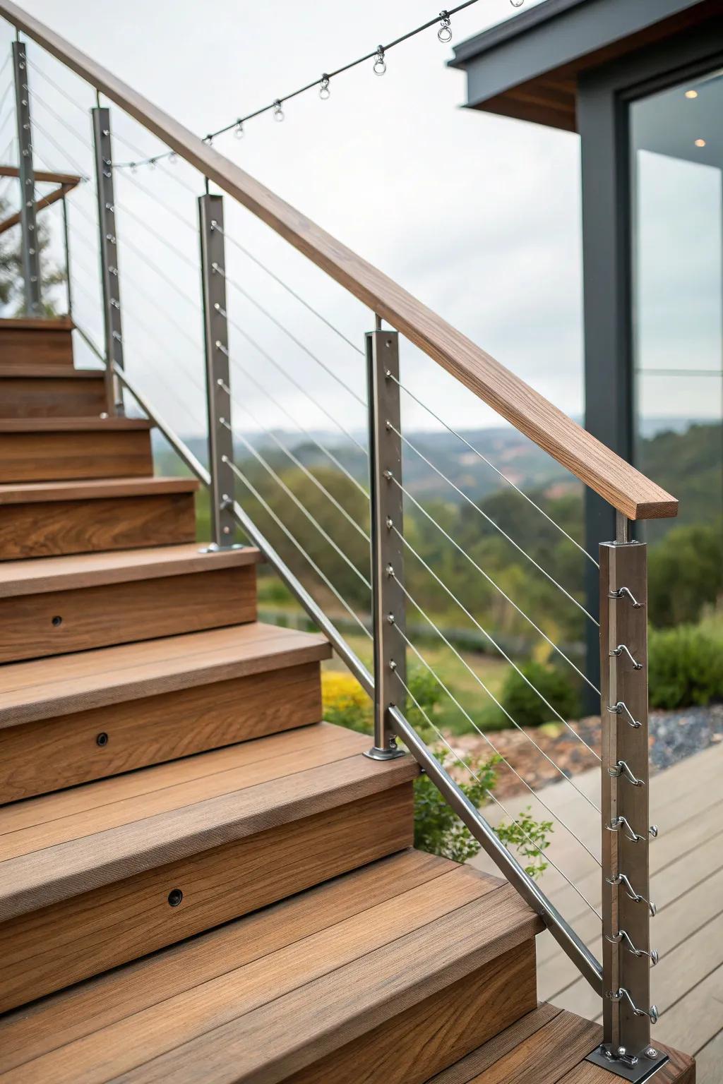 Achieve a modern look with cable wire railings.
