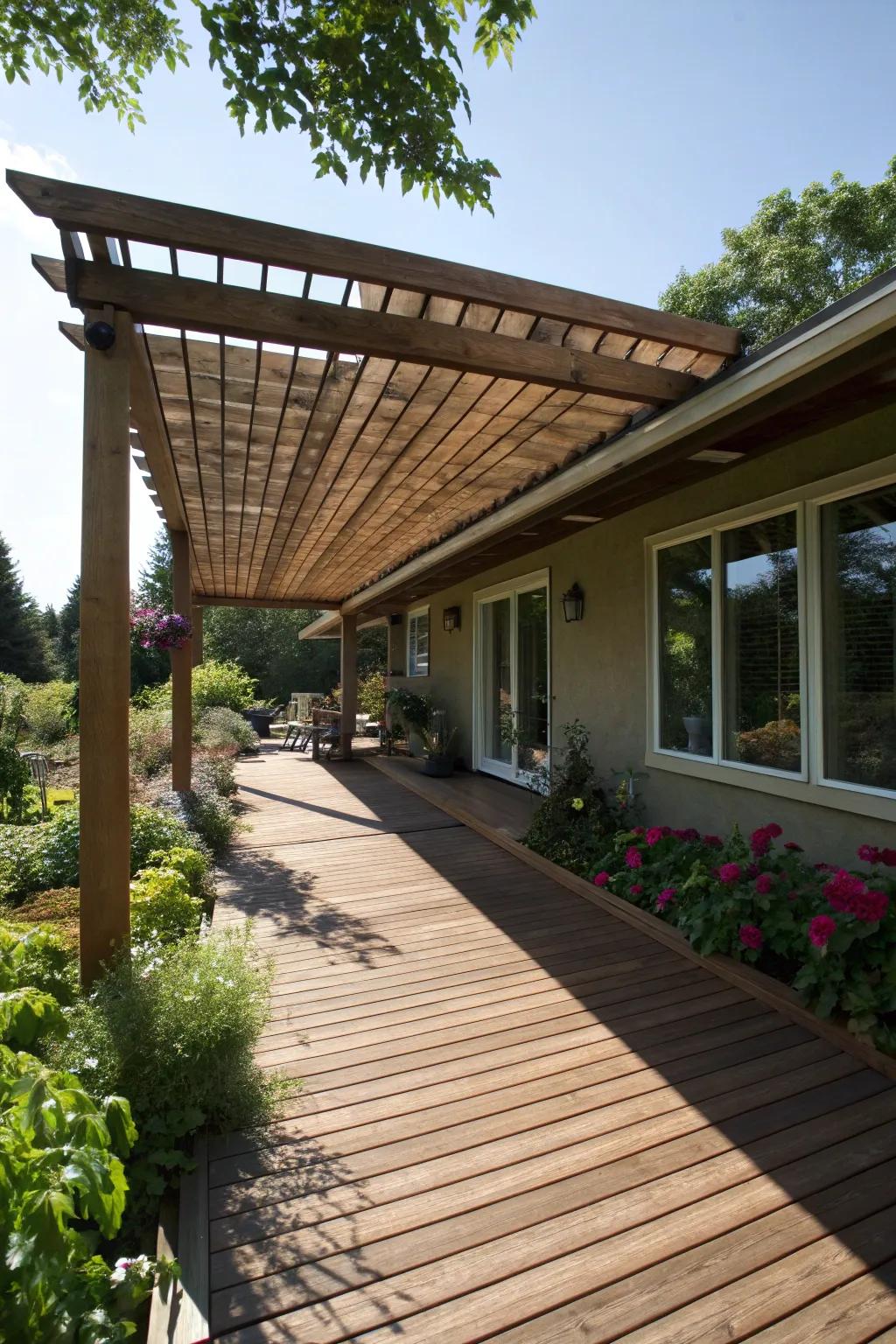 Constructed canopies offer durable and integrated shading solutions.