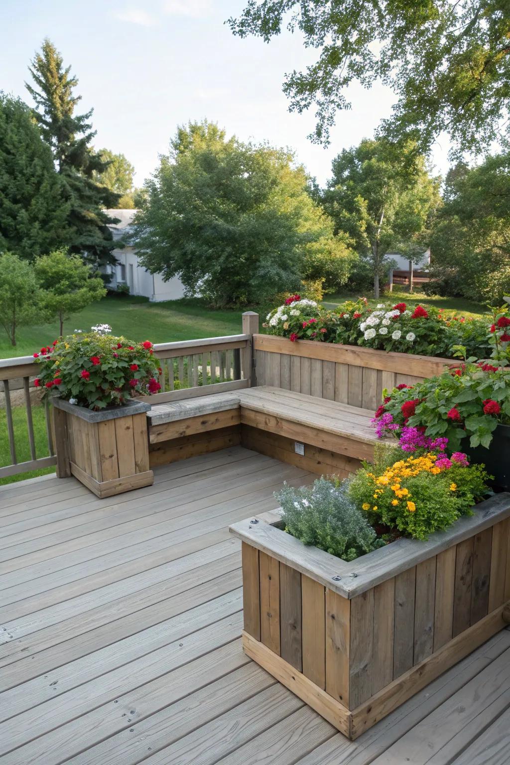 A social hub featuring L-shaped seating and planters.