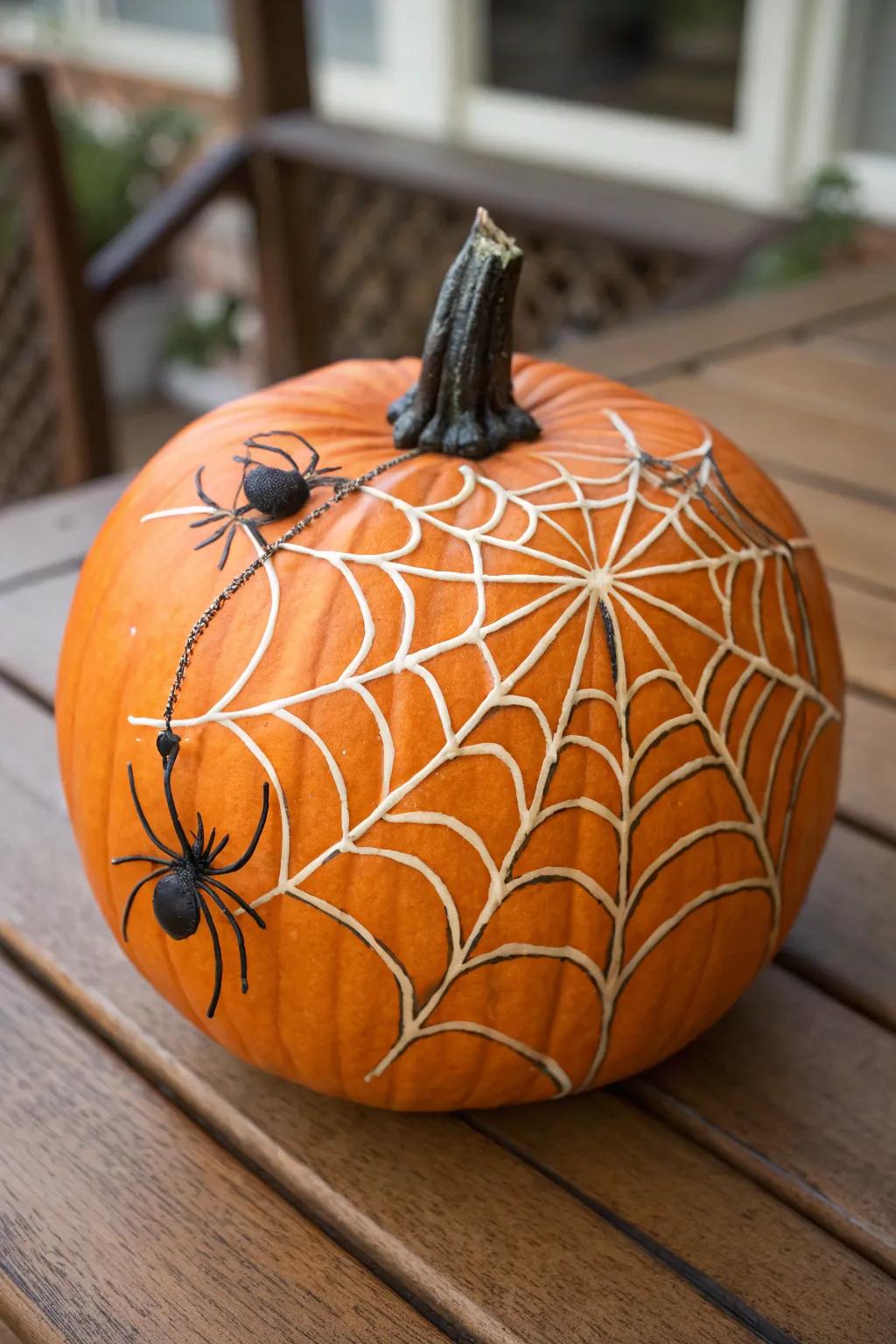 Capture the Halloween atmosphere with a web-painted pumpkin.