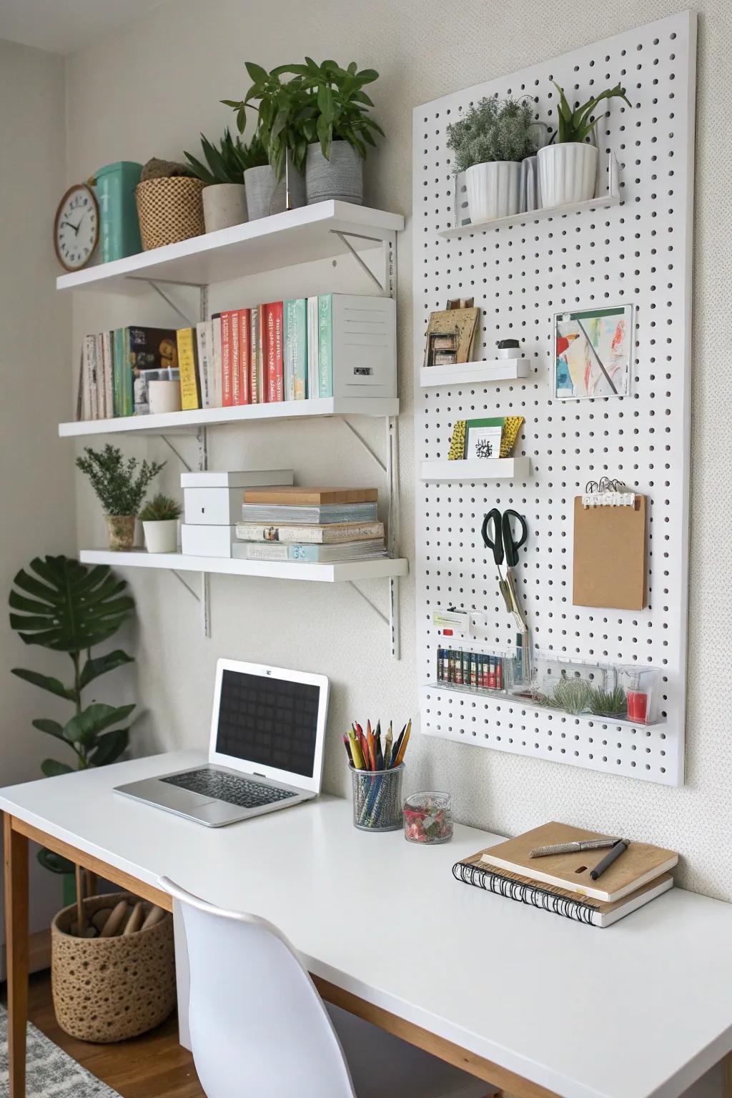 Vertical storage saves space and keeps necessities within reach.