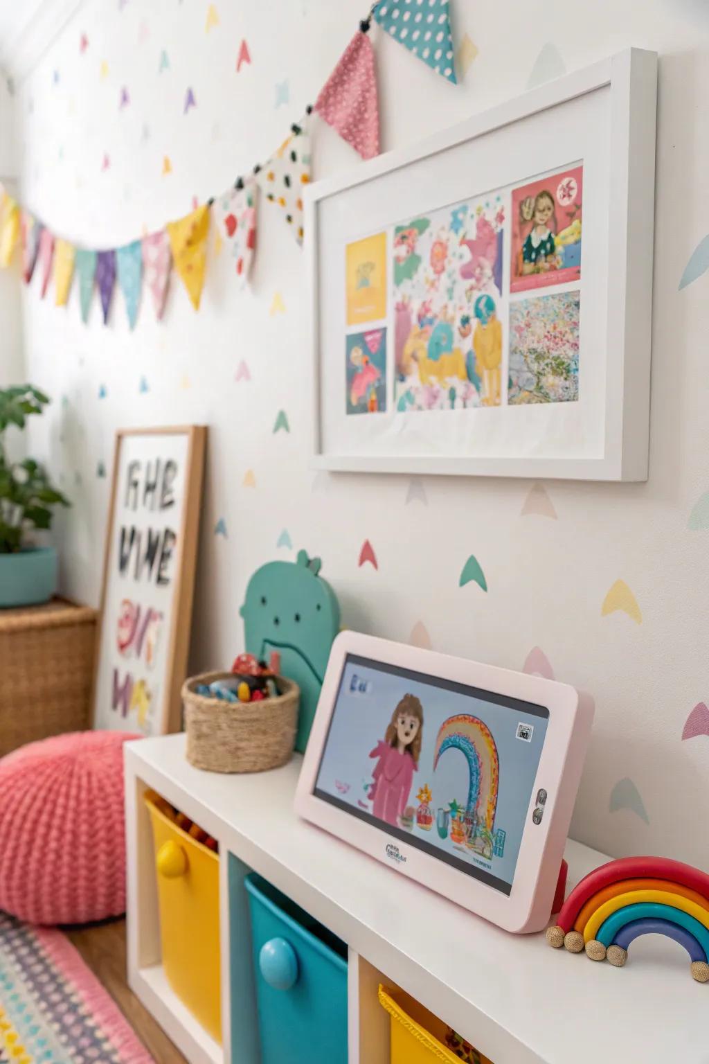 An electronic picture display adds charm to any kids' room.