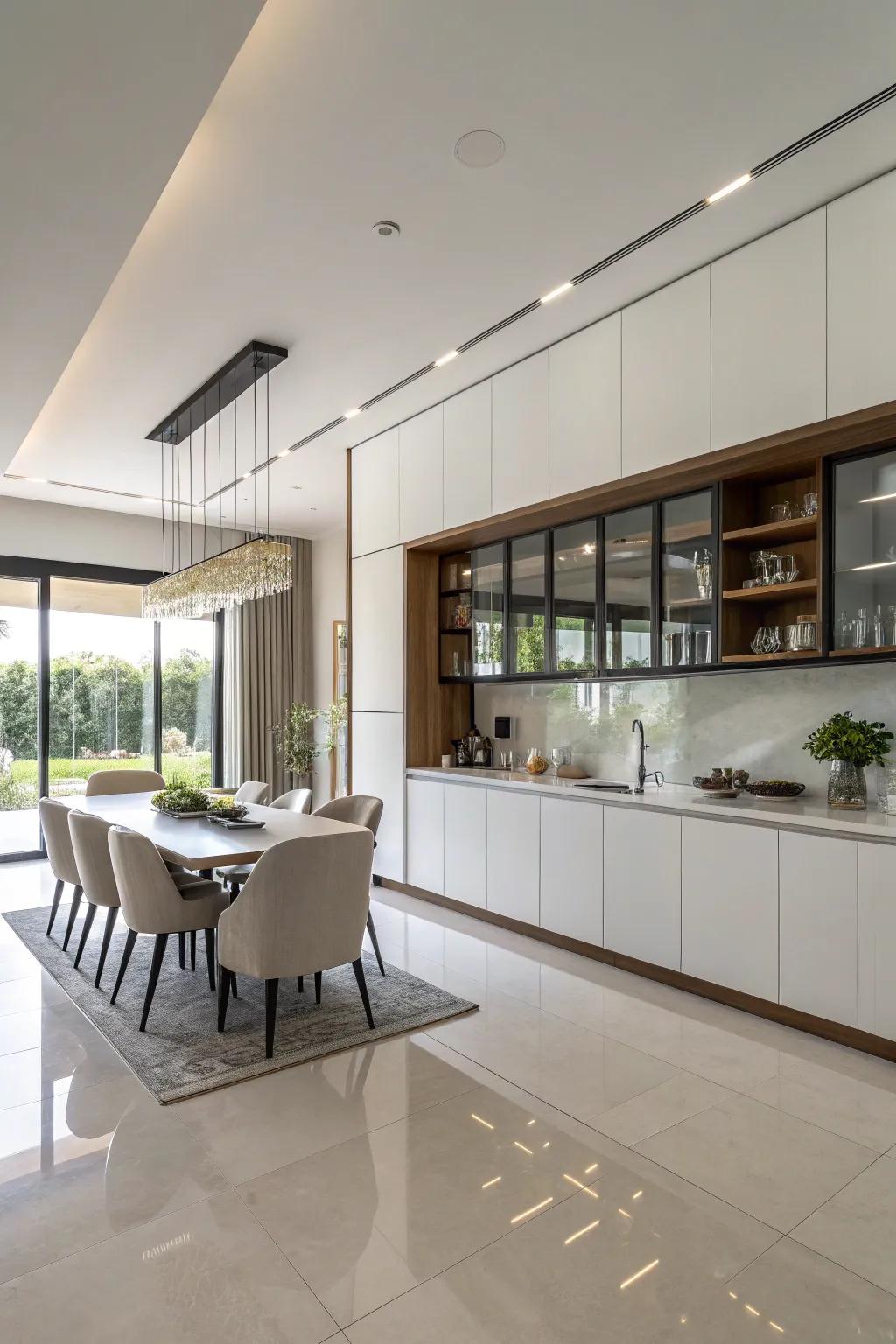 Floating cabinets offer a modern look and create a spacious feel.