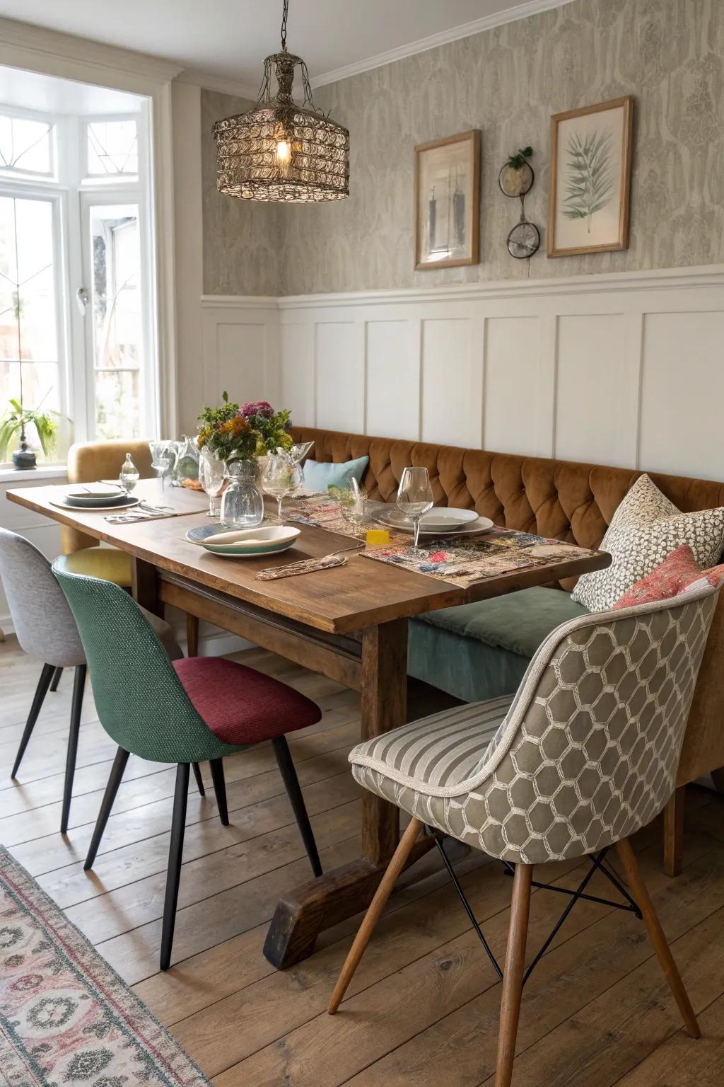 Create a lively dining experience with mixed seating.