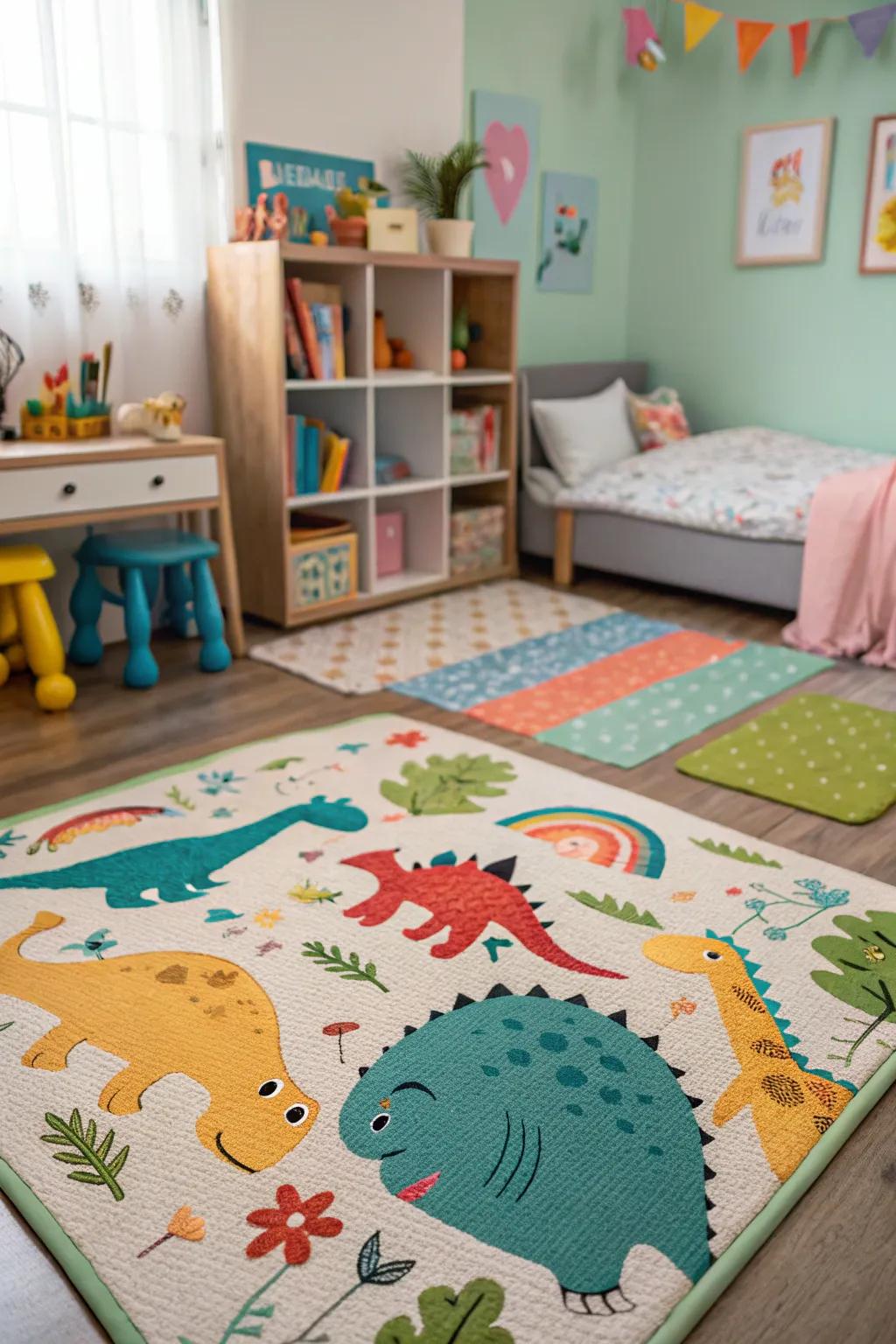 A dinosaur-themed playmat, inviting boundless creativity and hours of spirited play, perfect for young explorers.
