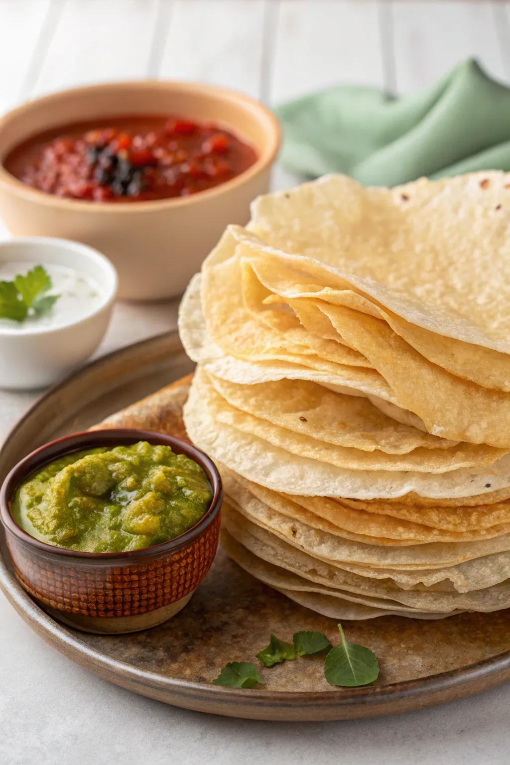 Great papadums with dips give you that crunch.