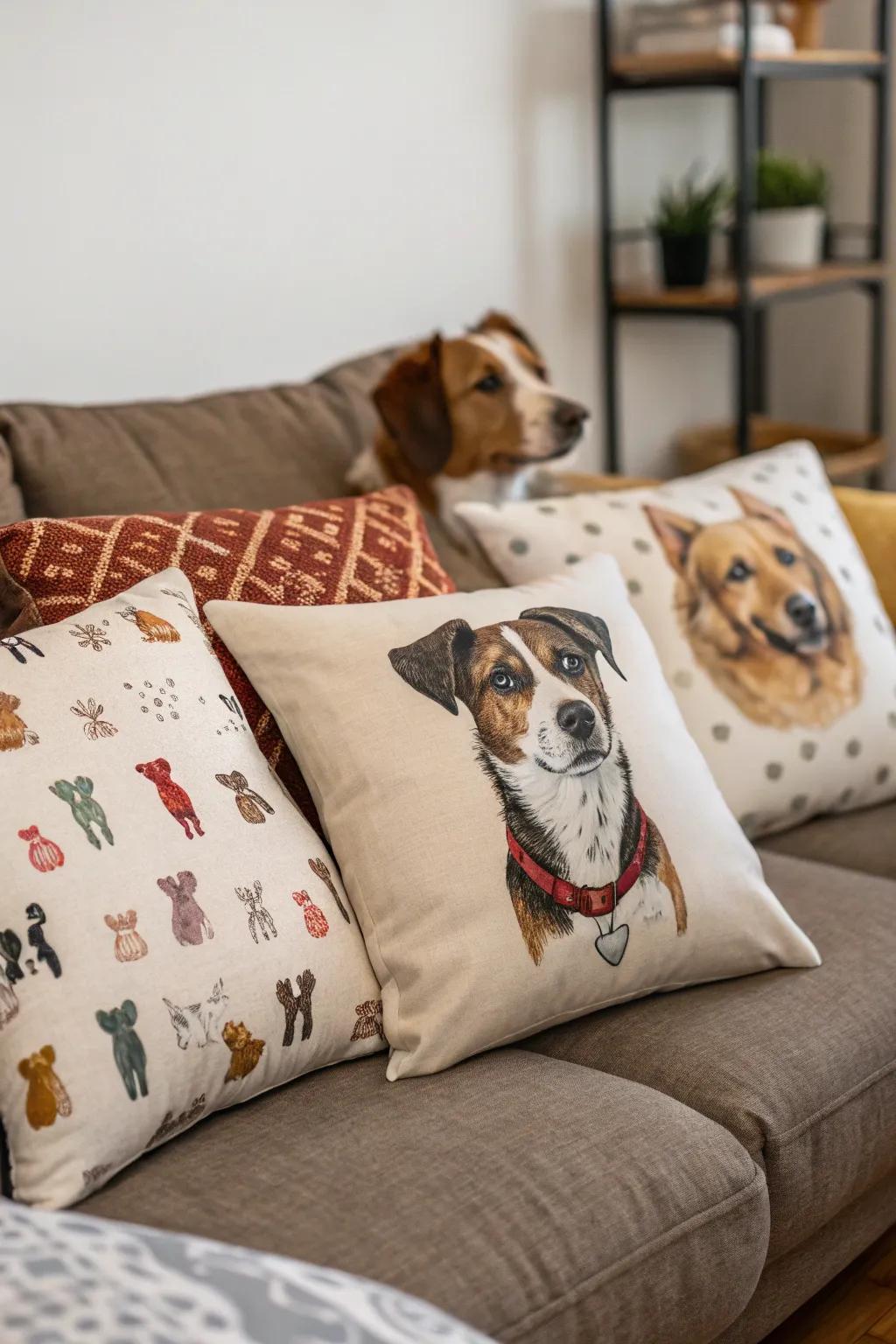 Get cozy with charming dog-themed cushions.