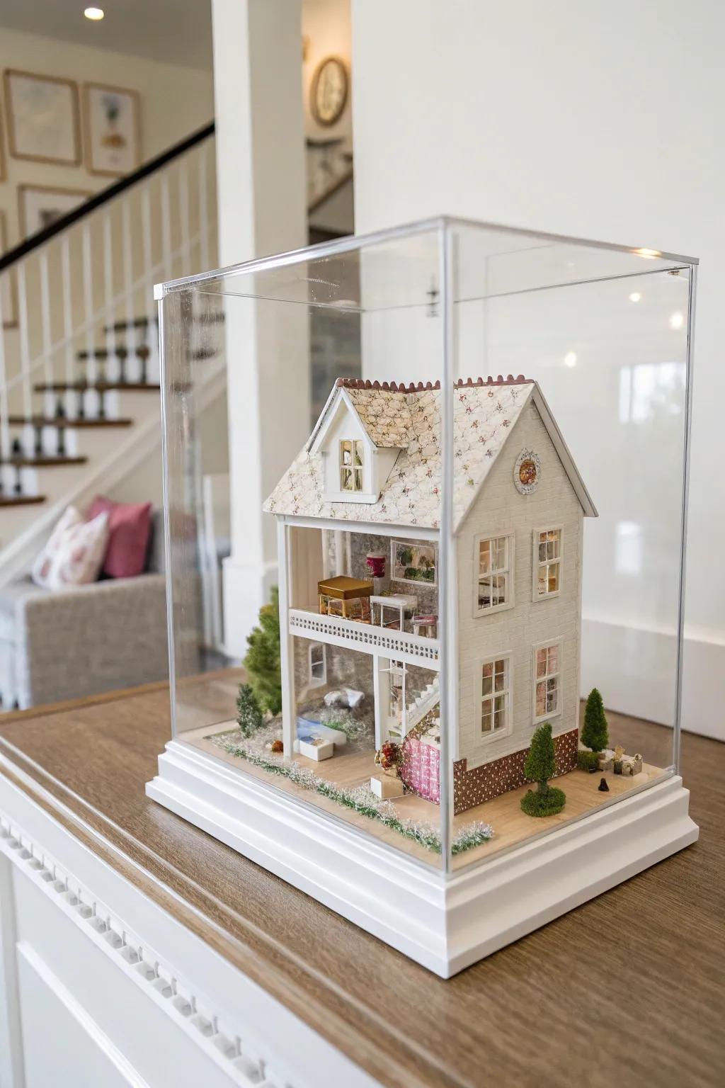 Acrylic cases offer protection and elegance for dollhouses.