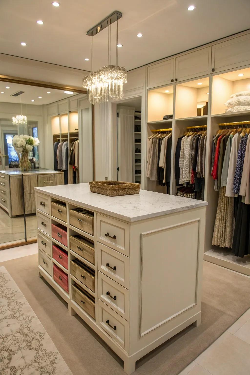 An island provides extra storage and serves as a stylish focal point.