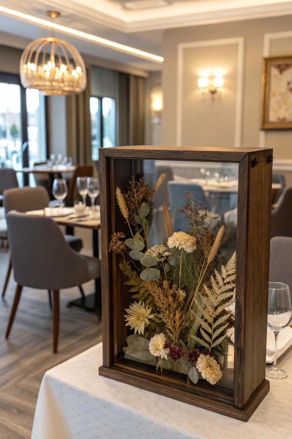 Inject dimension into your decor using a layered dried flower display.