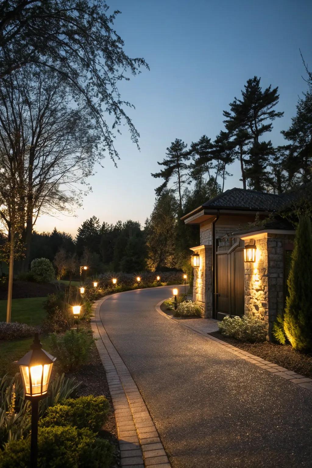 Sun-powered lights create a warm and eco-friendly glow at this entry.