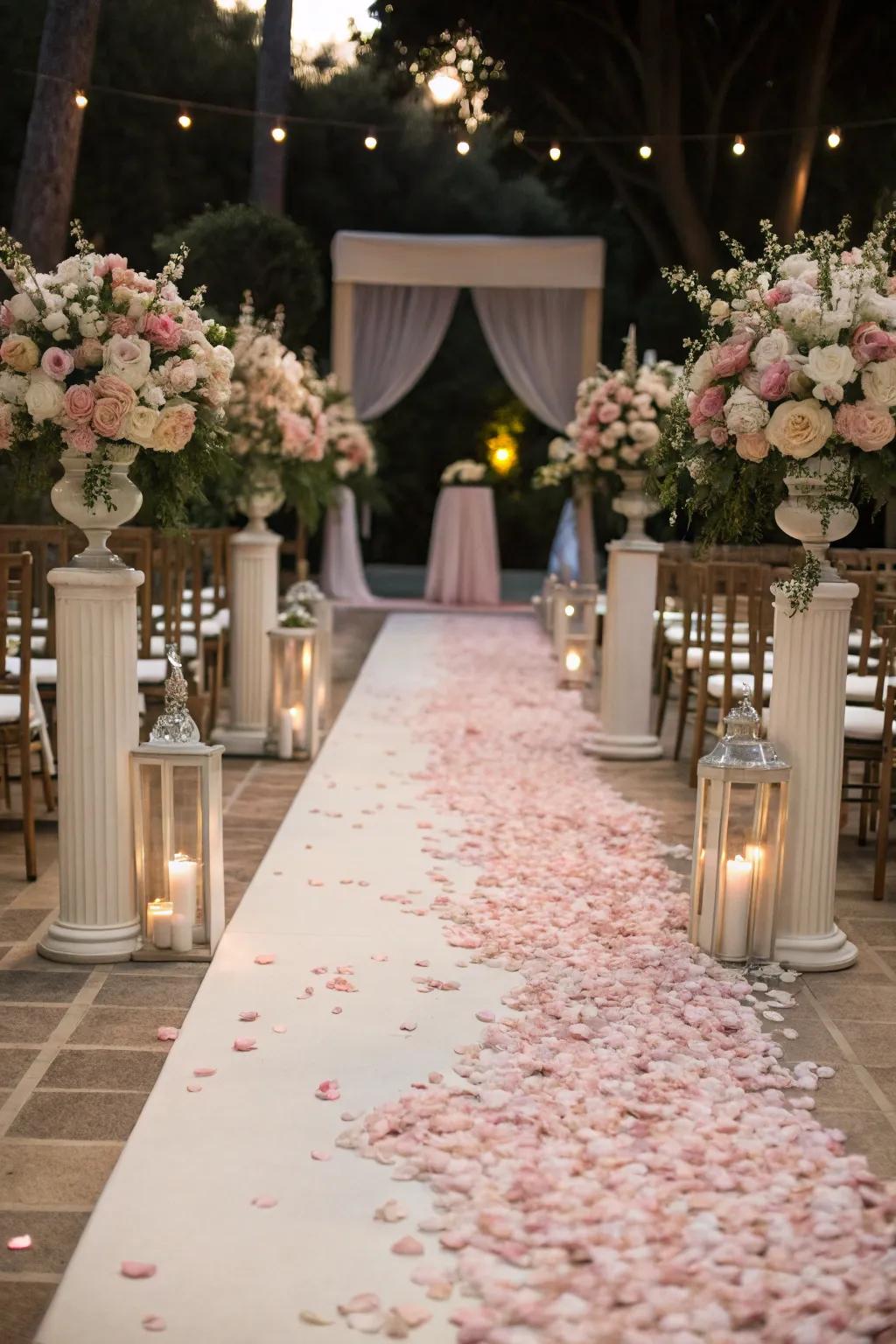 Romantic aisle design in antique rose.