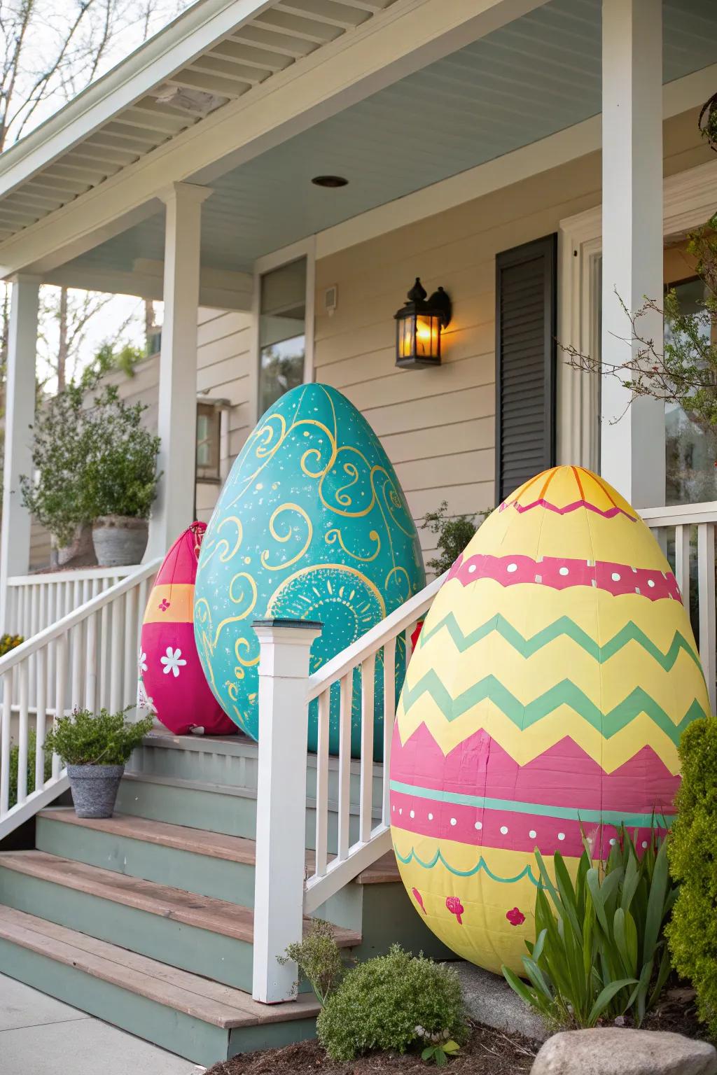 Oversized eggs form an engaging and show-stopping display.
