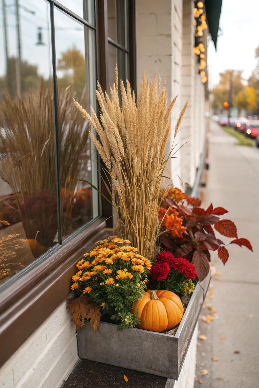 Grain stalks add a whimsical touch.