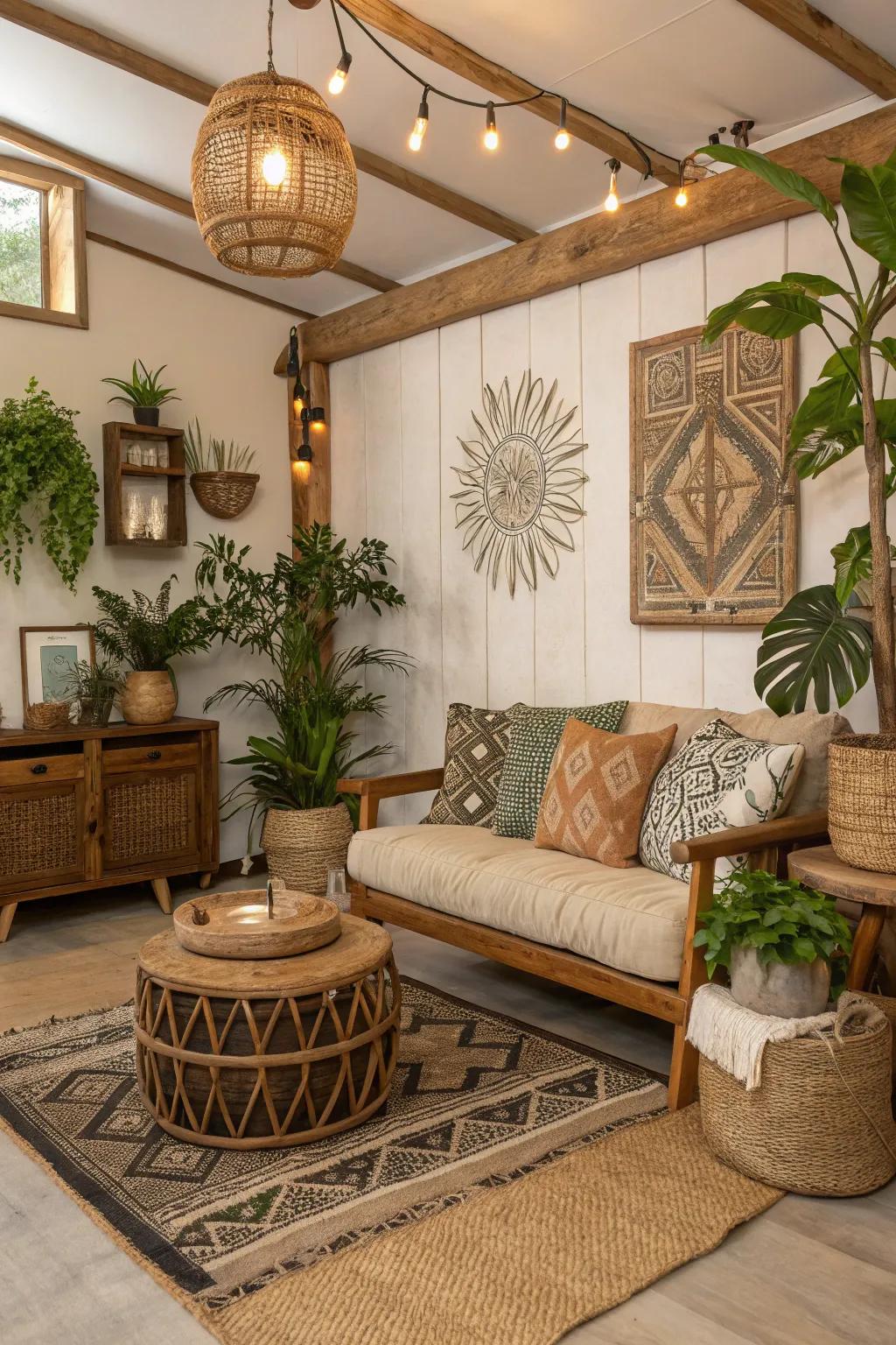 Nature-themed touches bring calm to this eclectic space.