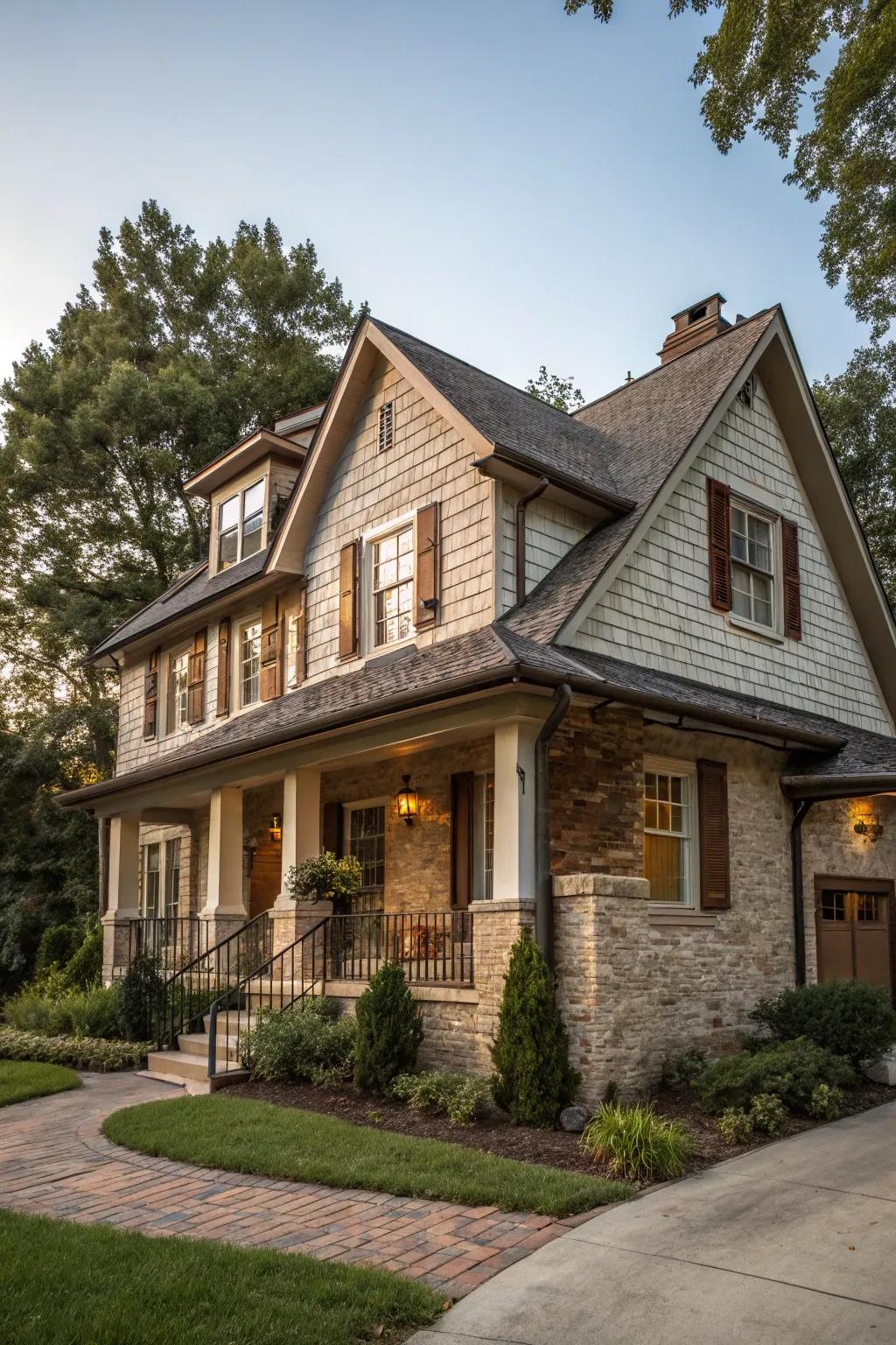 A classic home constructed with durable materials, radiating timeless charm and strength.