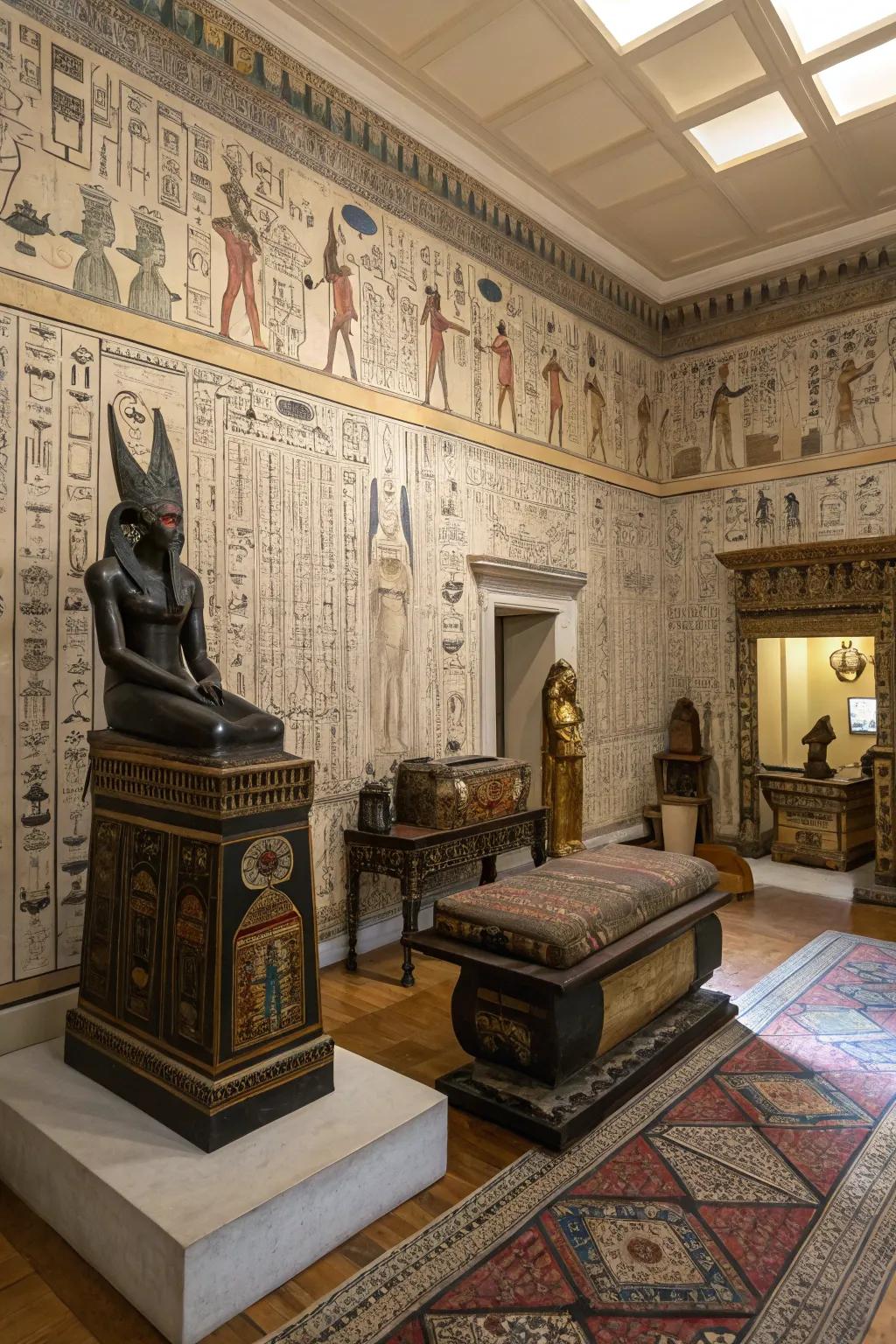 Hieroglyphic murals transform walls into works of art.