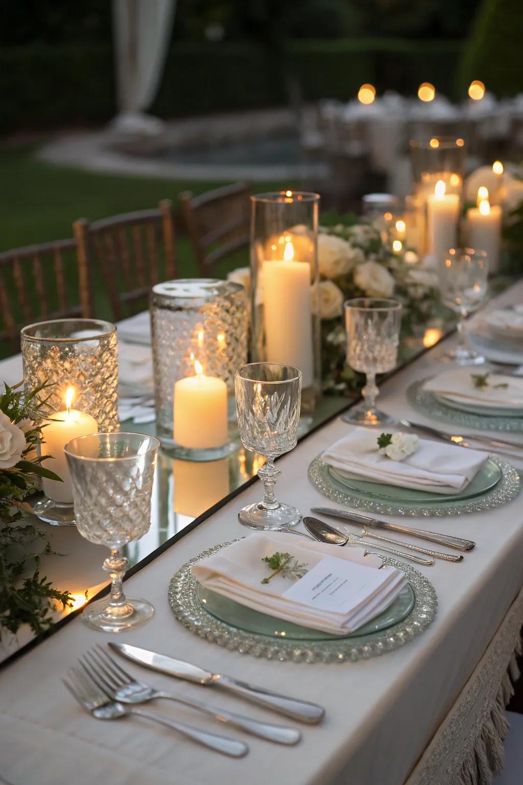 Mirrored accents establish a dazzling, reflective result.