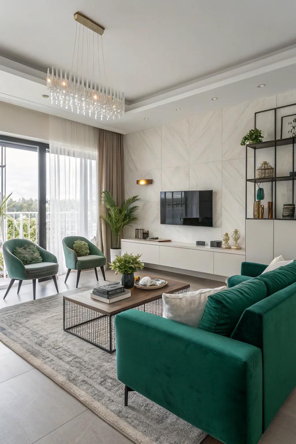 Basic approach with understated forest green accents.