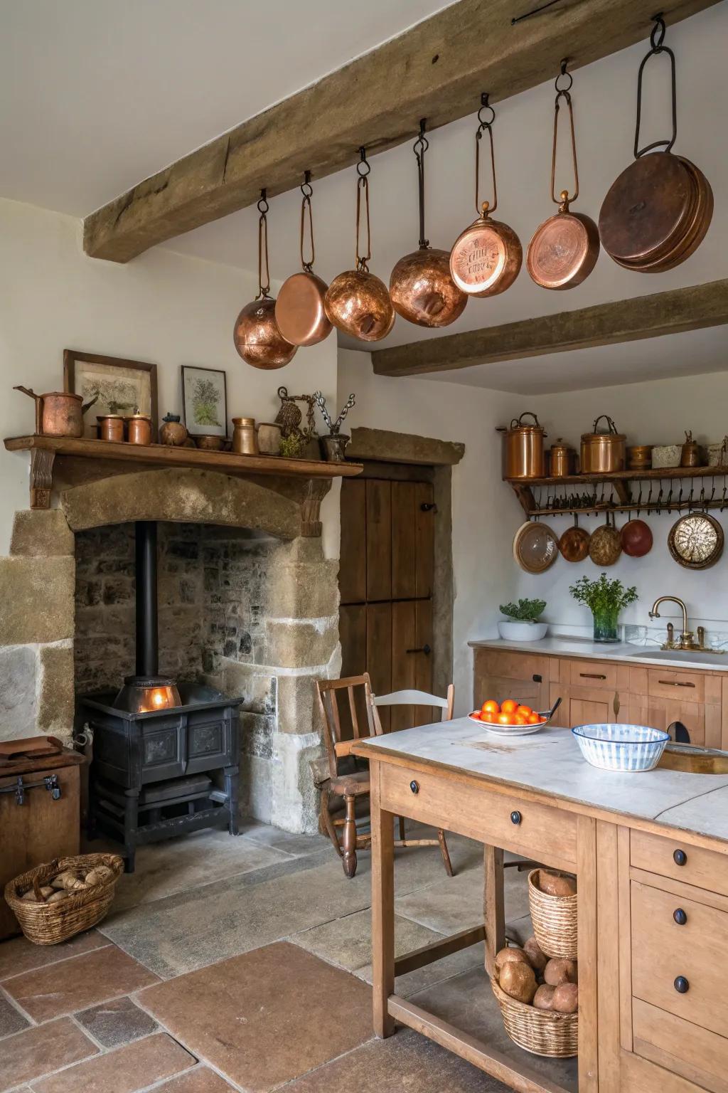 Copper details introduce a warm, countryside hint.
