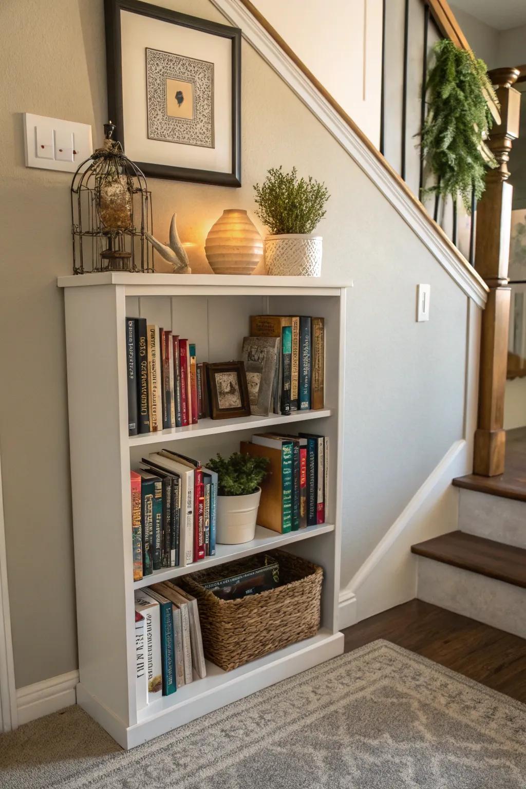 A bookcase brings storage and personality to the entryway.