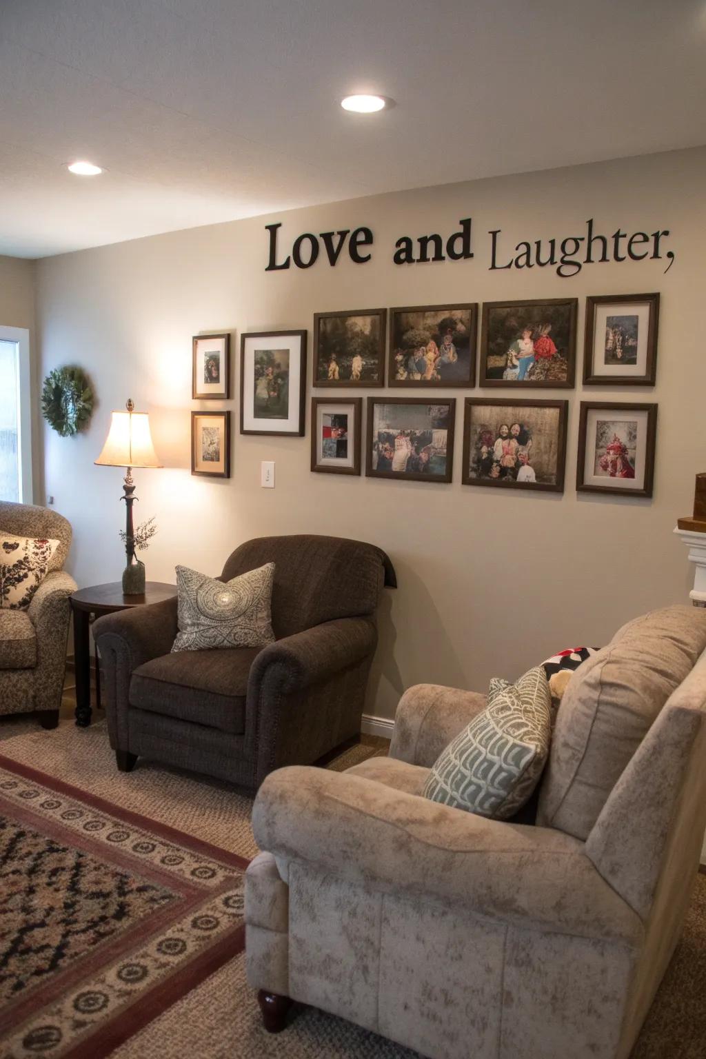 A household motto marker is a consistent reminder of shared ethos.