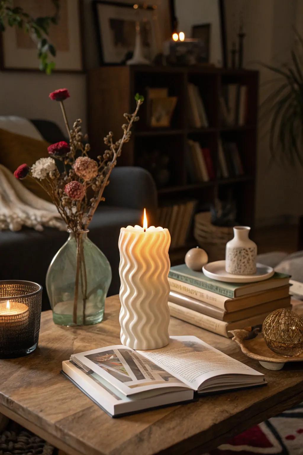 Add style with a uniquely shaped wax piece.