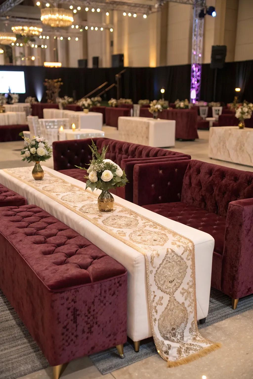 Velvet accents deliver opulent sophistication.