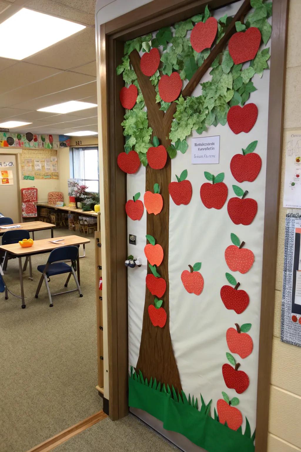 Apple orchard entrance decor featuring dynamic hanging.