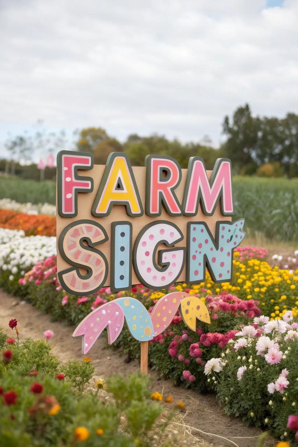 A playful and creative farm sign showcasing quirky designs.